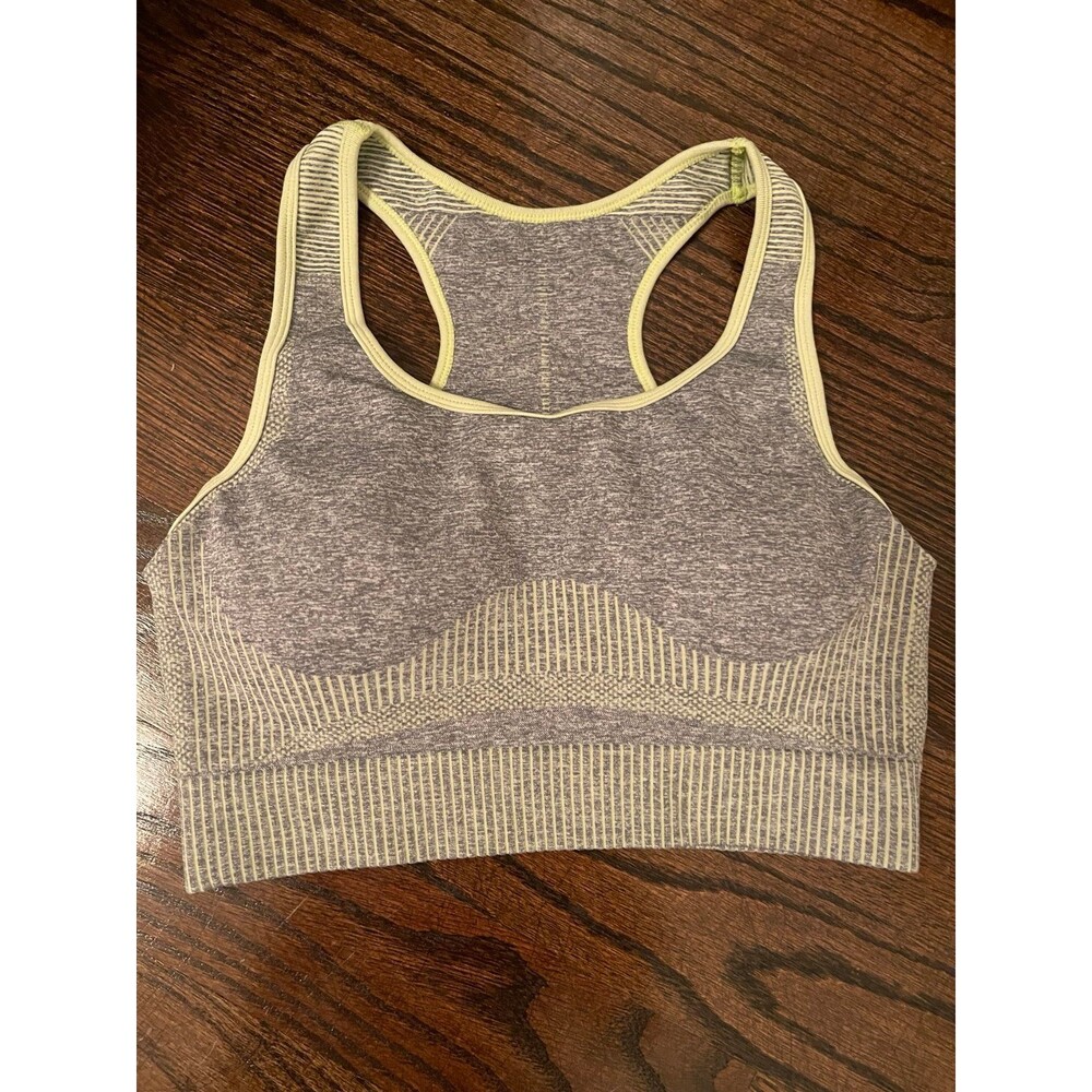 Women's Grey & Yellow Sports Bra Set - Size- Large